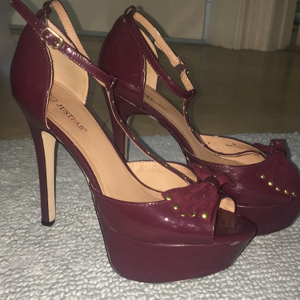 JustFab Glossy Maroon Studded Heels!